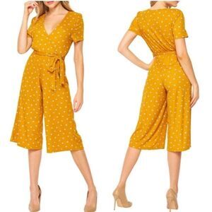 NWT Velvet Torch Mustard Color Flower Print Wide Leg Crop Jumper Size XL